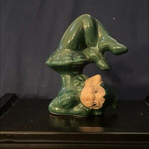 Green Glazed Ceramic Pixie Figurine - Decorative Home Accent Possibly Gilner